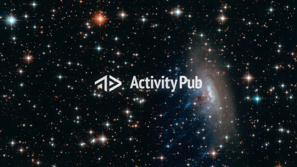 ActivityPub logo over the photo of space