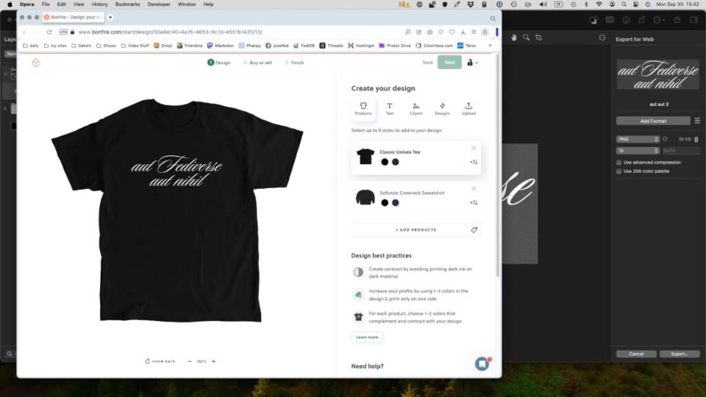 a screenshot showing the mockup of a t-shirt with the message "aut Fediverse aut nihil")