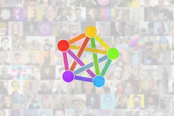 a mosaic of Fediverse avatars in the background, slightly blurred, with the Fediverse logo on top